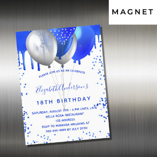Birthday Royal Blue White Ballons Luxus Magneteinladung