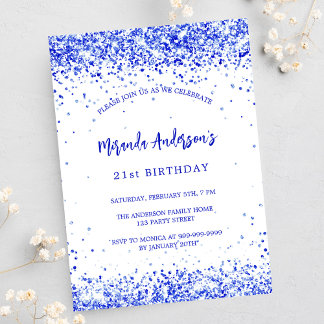 Birthday Royal Blue White Luxe Einladung