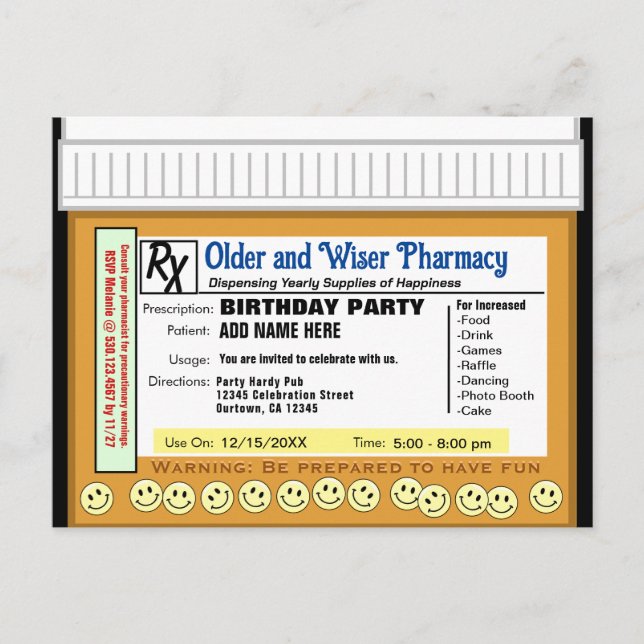 Birthday RX für Spaß Postkarte (Vorderseite)