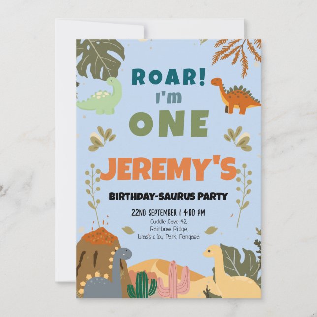 Birthday-Saurus Erste Geburtstagsfeier Einladung (Vorderseite)