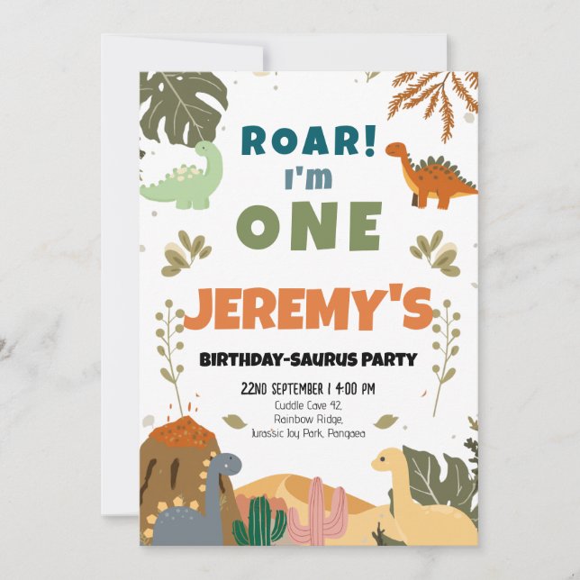 Birthday-Saurus Erste Geburtstagsfeier Einladung (Vorderseite)