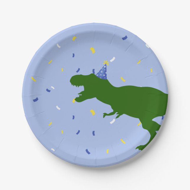 "Birthday-Saurus" Kinderkind's Blue Dinosaurier Ge Pappteller (Vorderseite)