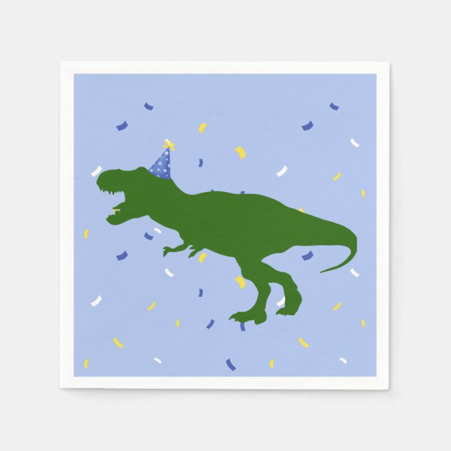 "Birthday-Saurus" Kinderkind's Blue Dinosaurier Ge Serviette (Vorderseite)