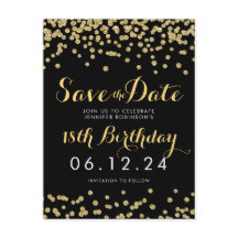 Birthday Save the Date Gold Glitzer Confetti Black