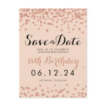 Birthday Save the Date Rose Gold Glitzer Confetti