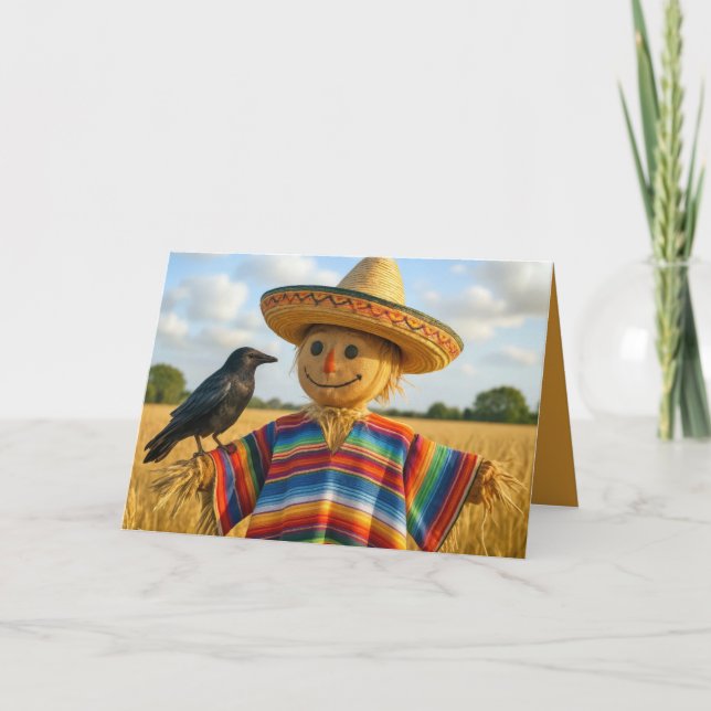 Birthday Scarecrow Wearing a Sombrero and Poncho Karte (Vorderseite)