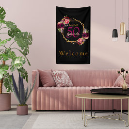 Birthday schwarz goldfarbene geometrische Blumen b Banner