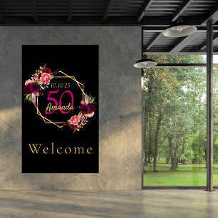 Birthday schwarz goldfarbene geometrische Blumen b Poster