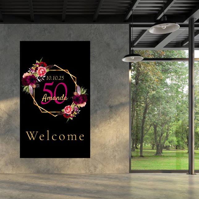 Birthday schwarz goldfarbene geometrische Blumen b Poster (Von Creator hochgeladen)