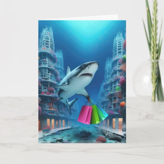 Birthday Shark mit Shopping Bags Karte (Vorderseite)