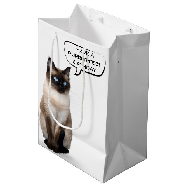 Birthday Siamese Cat Mittlere Geschenktüte (Vorderseite Schrägansicht)