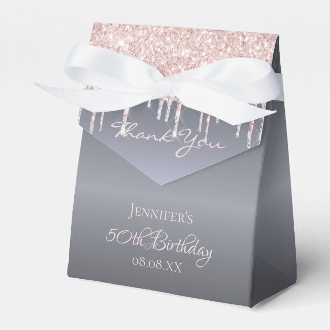 Birthday Silber Glitzer Rose Gold Vielen Dank Geschenkschachtel (Vorderseite)