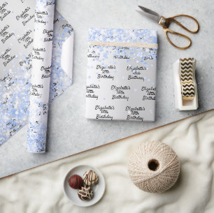 Birthday silber hellblau Konfetti Funkelname Geschenkpapier