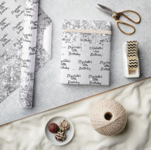 Birthday silber Konfetti funkeln Name elegant Geschenkpapier