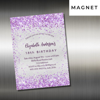 Birthday silber lila violett Glitzer Luxus Magneteinladung