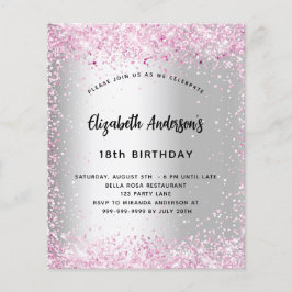 Birthday silber pink funkeln Haushaltseinladung Flyer