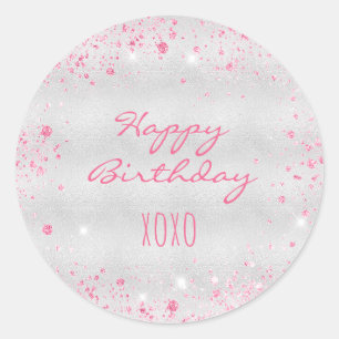 Birthday silber pink Glitzer Staub Umarmungen Küs Runder Aufkleber
