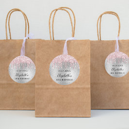 Birthday silber pink Glitzer Tropfen Name Runder Aufkleber