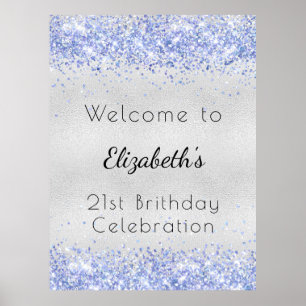 Birthday silberblau Glitzer Name willkommen Poster