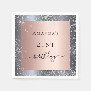 Birthday silberrot Rose Gold Glitzer Staub Serviette