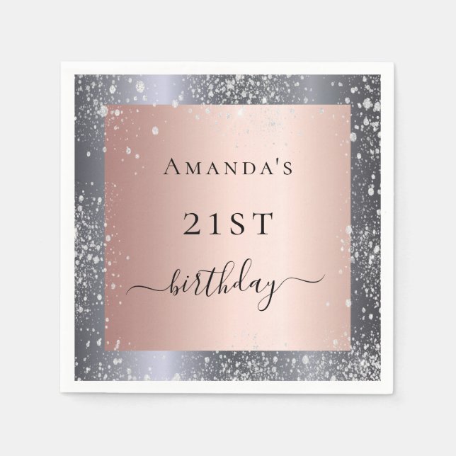 Birthday silberrot Rose Gold Glitzer Staub Serviette (Vorderseite)