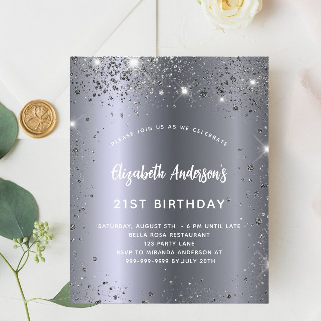 Birthday Silver Glitzer Glaver Budget Einladung Flyer (Von Creator hochgeladen)