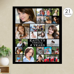 Birthday Simple 21 Foto Collage Custom Poster