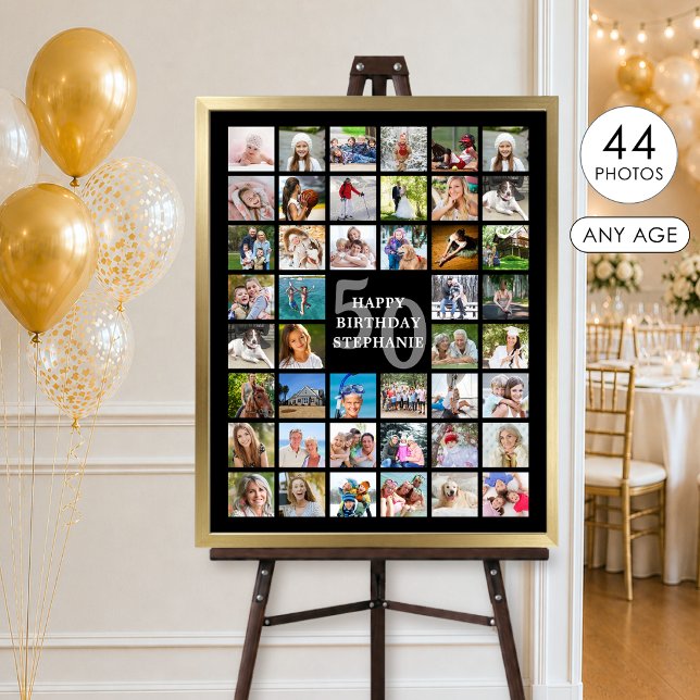 Birthday Simple 44 Foto Collage Custom Colors Poster (Von Creator hochgeladen)