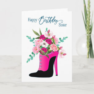 Birthday Sister Beautiful Flowers Highheel Shoe Karte