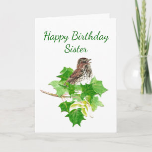 Birthday Sister Song Sparrow Bird Karte