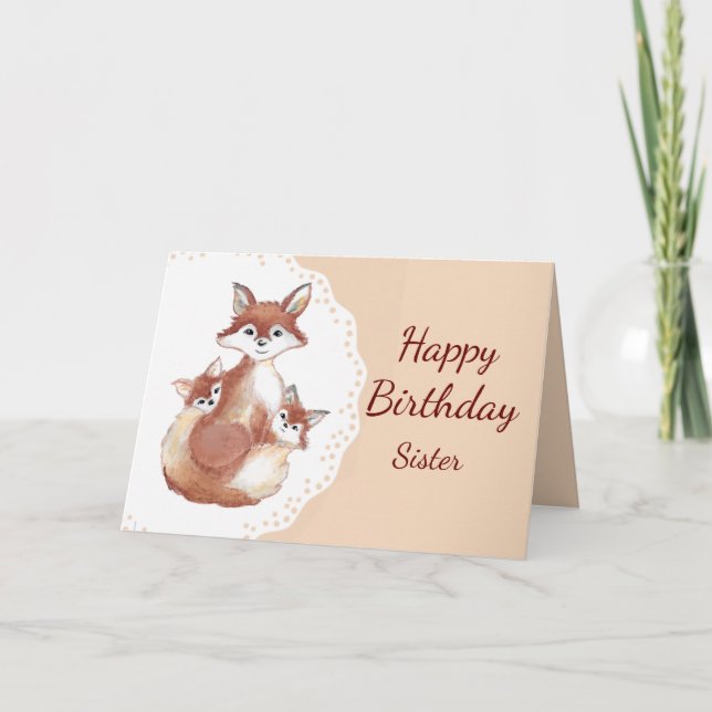 Birthday Sister Spaß Fun Foxy Mama Fun Fox Cubs Karte (Vorderseite)