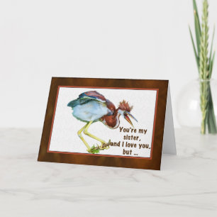 Birthday, Sister, Tricolored Heron, Humor Karte