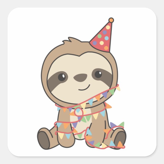 Birthday Sloth For Children A Birthday Square Stic Quadratischer Aufkleber (Vorderseite)