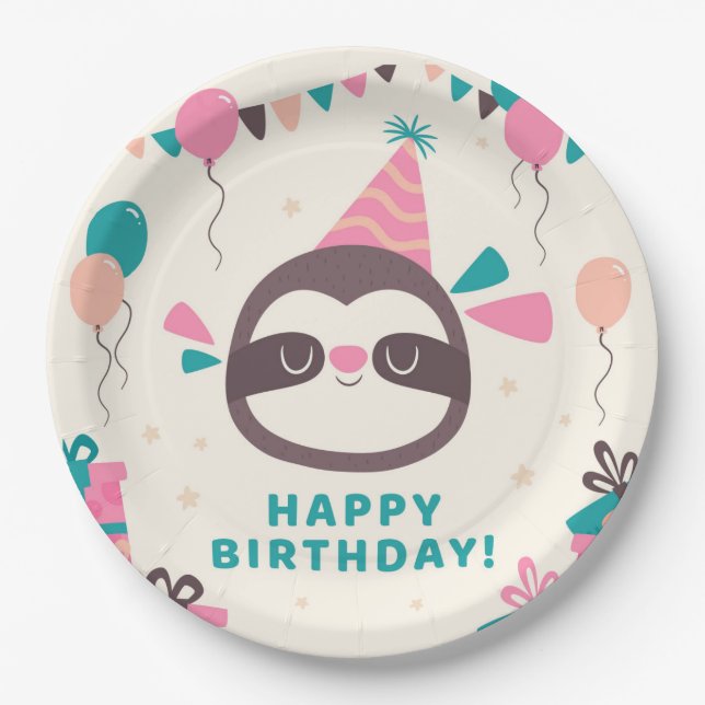 Birthday Sloth Pappteller (Vorderseite)