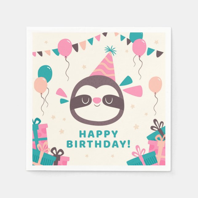 Birthday Sloth Serviette (Vorderseite)