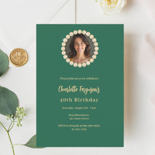 Birthday Smaragdgrün goldfarbenes Diamant Foto Einladung