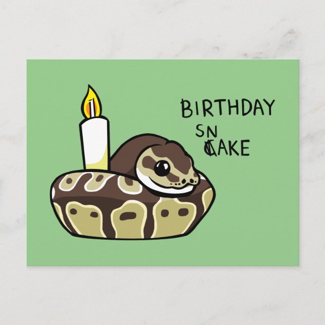 Birthday Snake Cute Ball Python Drawing Postcard Postkarte (Vorderseite)