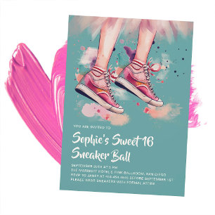 Birthday Sneaker Ball Grunge Painterly Sweet 16 Einladung
