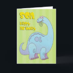 Birthday Son Blue Dinosaur Karte<br><div class="desc">Große blaue Dinosaurier,  die ein Blatt essen,  mit einem Geburtstag,  der dem Sohn auf grünem Hintergrund begrüßt wird.</div>