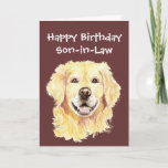 Birthday Son-in-Law Golden Retriever Dog Karte<br><div class="desc">Junge Geburtstagskarte zum Anpassen,  Goldene Wasserfarbe Hunde,  Haustier</div>