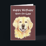 Birthday Son-in-Law Golden Retriever Dog Karte<br><div class="desc">Junge Geburtstagskarte zum Anpassen,  Goldene Wasserfarbe Hunde,  Haustier</div>