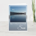 Birthday Son, Loch Lomond, Schottland. Karte<br><div class="desc">Geburtstag Sohn. Blauer Loch gegen klaren blauen Himmel,  Hügel im Hintergrund und Himmelsreflektionen am Loch Lomond,  Schottland. Im Text heißt es: Herzlichen Glückwunsch zum Geburtstag zu meinem wunderbaren Sohn. Die Karte im Inneren ist leer.</div>