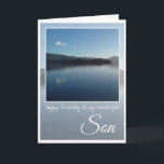 Birthday Son, Loch Lomond, Schottland. Karte<br><div class="desc">Geburtstag Sohn. Blauer Loch gegen klaren blauen Himmel,  Hügel im Hintergrund und Himmelsreflektionen am Loch Lomond,  Schottland. Im Text heißt es: Herzlichen Glückwunsch zum Geburtstag zu meinem wunderbaren Sohn. Die Karte im Inneren ist leer.</div>