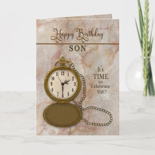 Birthday Son Pocket Watch und Chain Card Karte (Vorderseite)