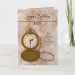 Birthday Son Pocket Watch und Chain Card Karte<br><div class="desc">Sehen Sie viele andere Kategorien mit dem gleichen und/oder ähnlichen Bild inklusive Jumbo-Grüße und Einladungen.</div>