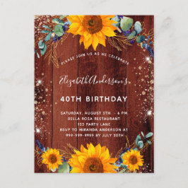 Birthday Sonnenblume Eukalyptus rustikales Braun H Einladungspostkarte