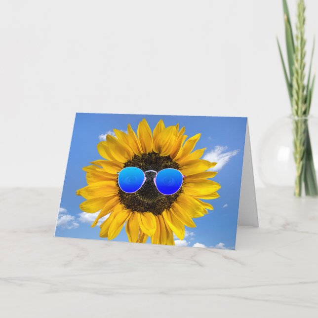 Birthday Sonnenblume tragen Sonnenbrille Karte (Vorderseite)