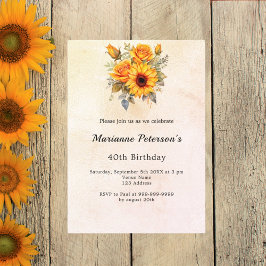 Birthday Sonnenblumen grün rustikal gelb Einladung