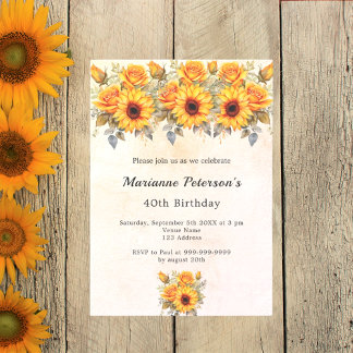 Birthday Sonnenblumen Grün rustikalen gelben Luxus Einladung