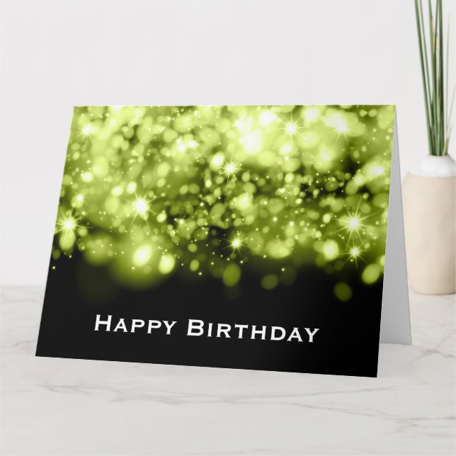 Birthday Sparkling Lights Lime Green Karte (Vorderseite)